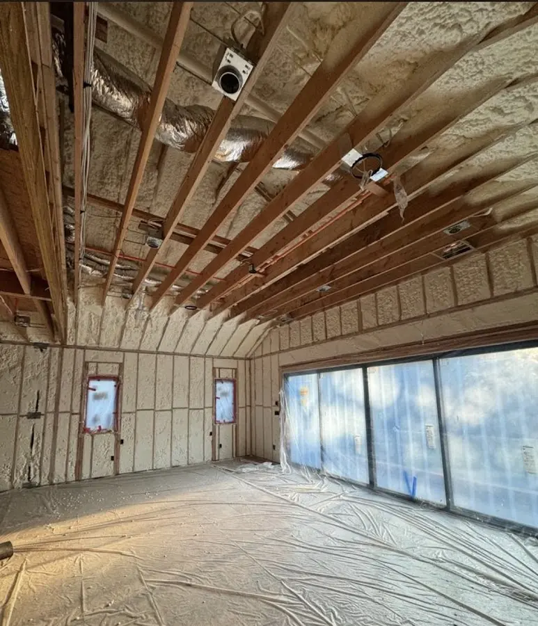 Interior walls and ceiling insulated with spray foam during new construction in Port Angeles